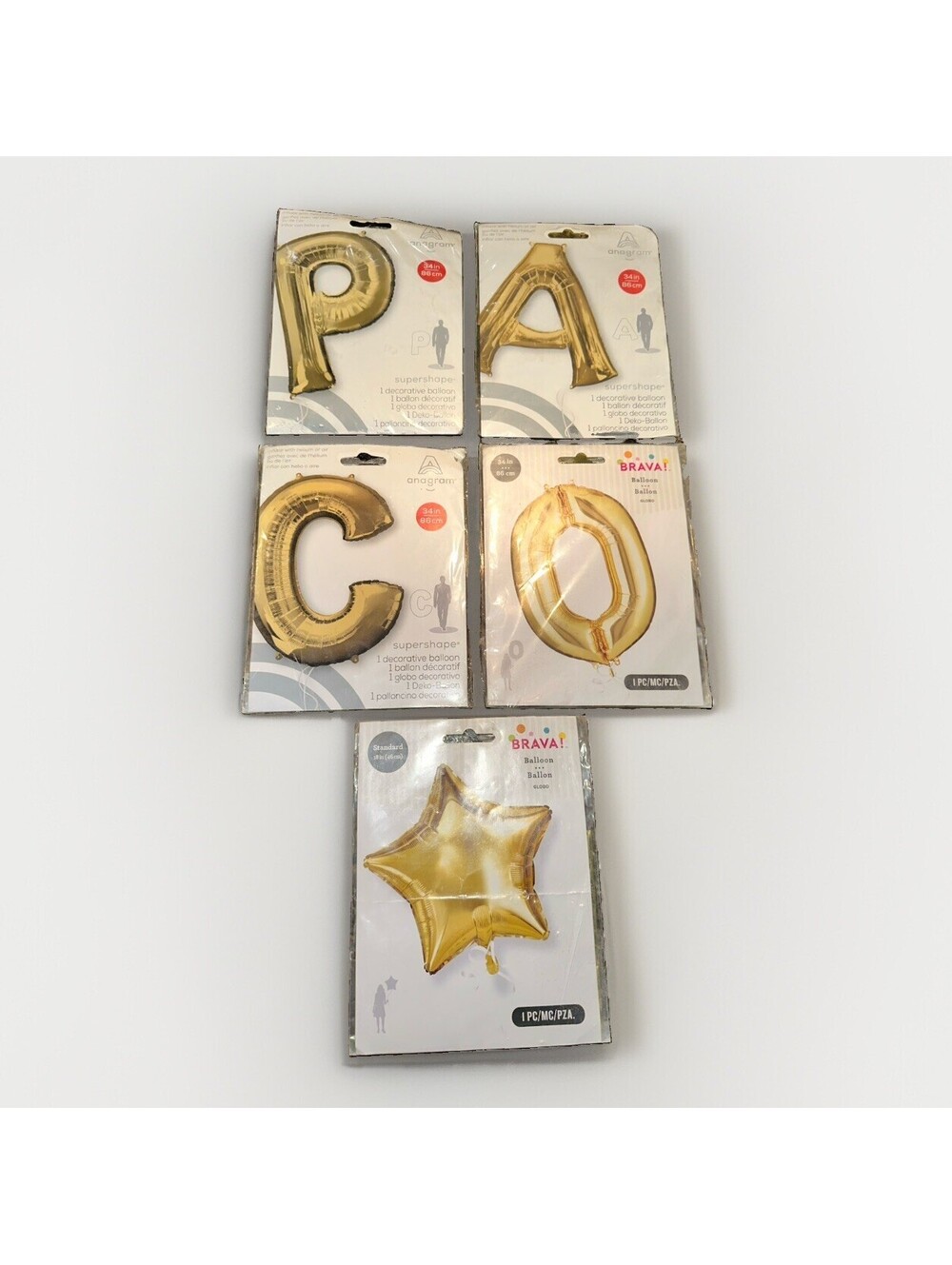 Gold Foil Balloons Lot Letters O C A P & Star 34" Anagram Brava Party Decor